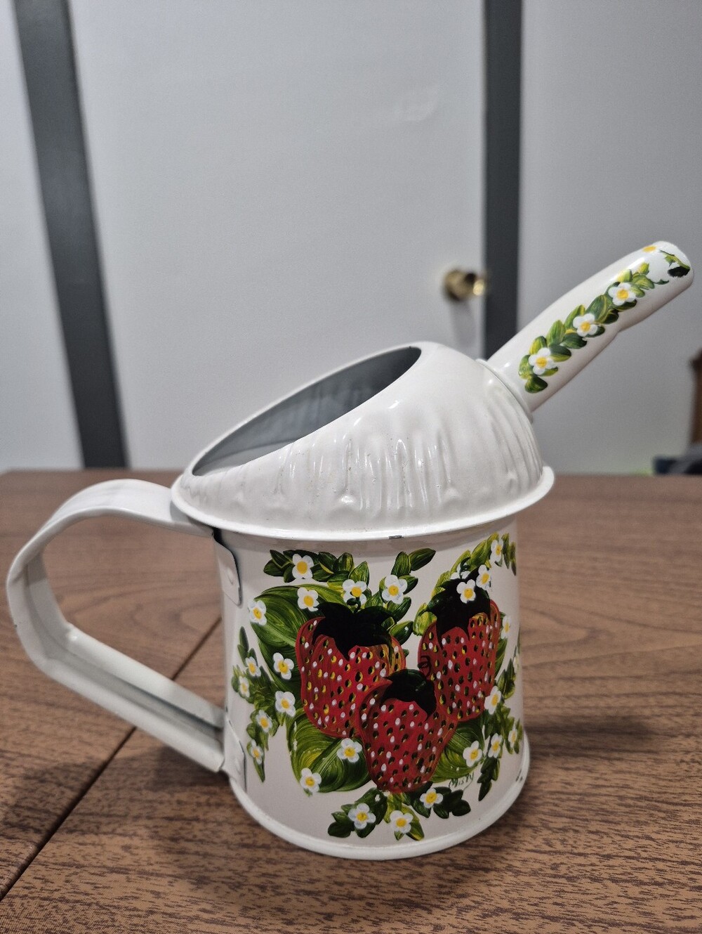 Hand Painted With Strawberries Vintage Oil Can